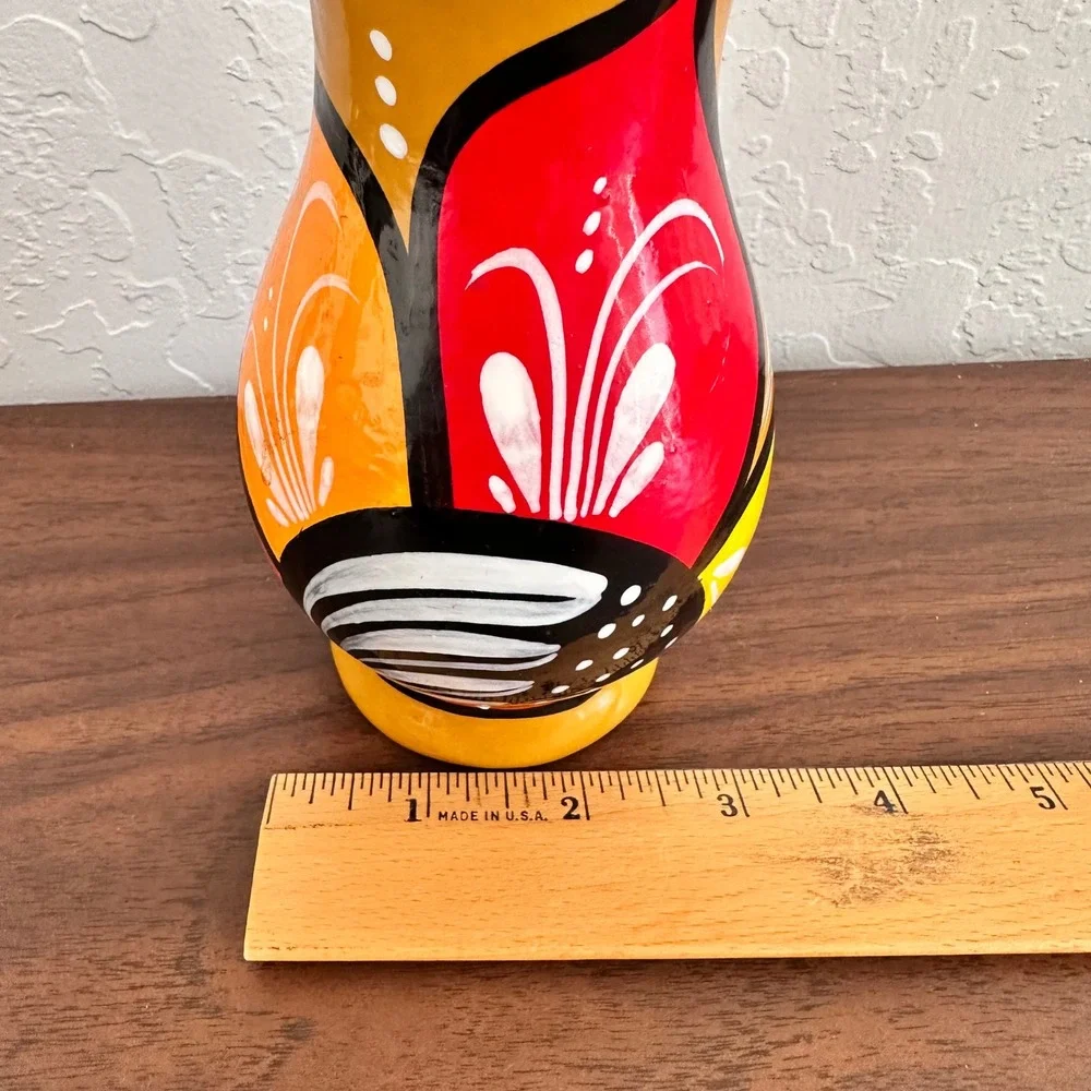 Vintage Handpainted Ceramic Talavera Vase Mexican Folk‎ Art Pottery Sunflower